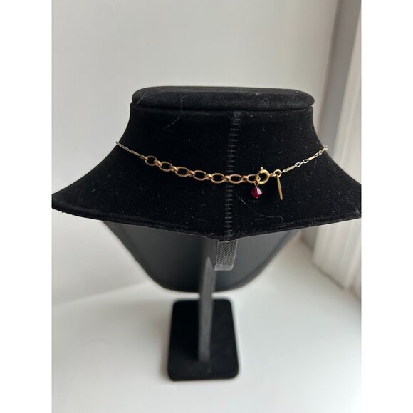 Vintage Liz Palacios BrassTone Red Blue Austrian Crystal Flower Necklace - Picture 7 of 9